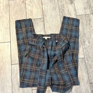 Veronica Beard Women Size 2 Clerence Blue Multi Plaid Paper Bag Waist Pants